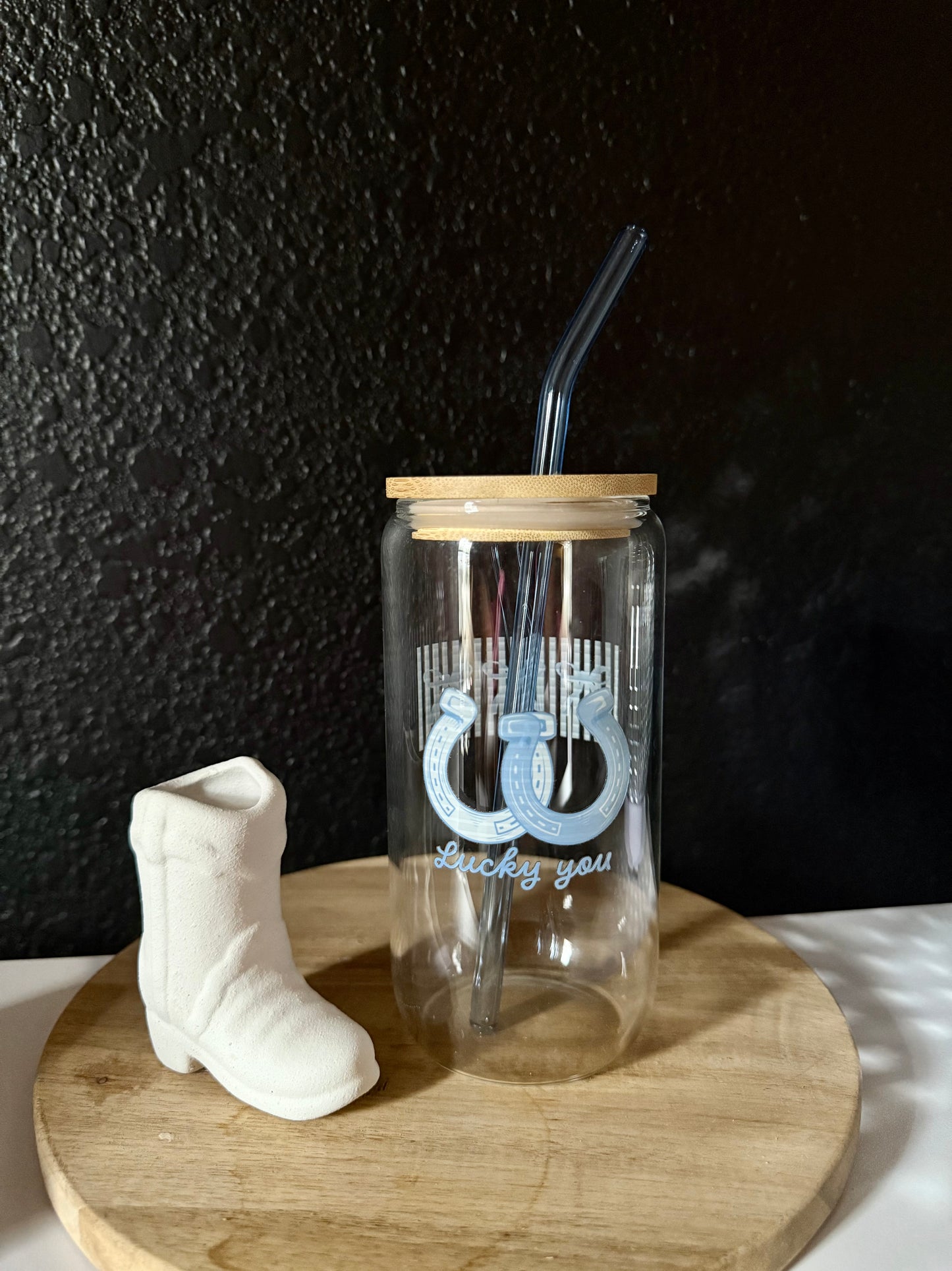 ‘Lucky You’ Coastal Cowgirl Glass Coffee Cup