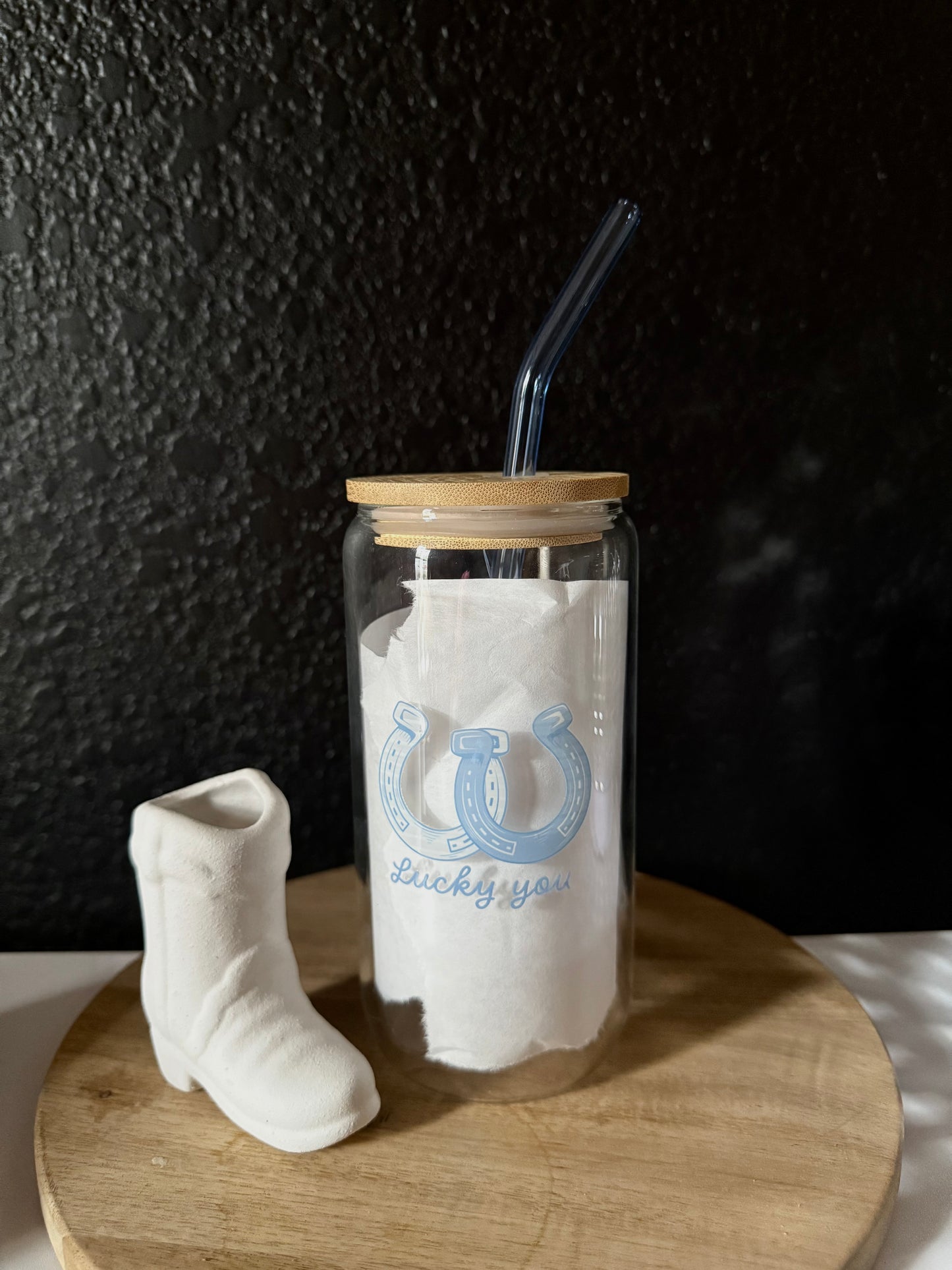 ‘Lucky You’ Coastal Cowgirl Glass Coffee Cup